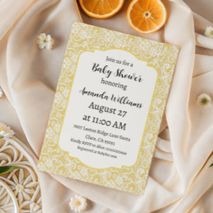 Invitation Cadre Vintage Jaune Beurre Baptême Bébé