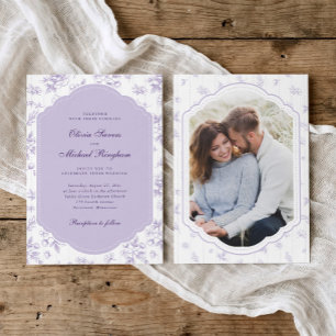 Invitation Cadre Vintage Lavande Violet Toile Photo Mariage