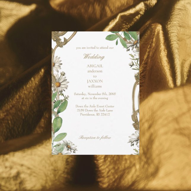 Invitation Cadre Vintage Mariage Daisies (Créateur téléchargé)