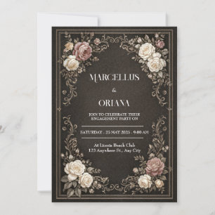 Invitation Cadre vintage noir à fleurs avec défilement or orn