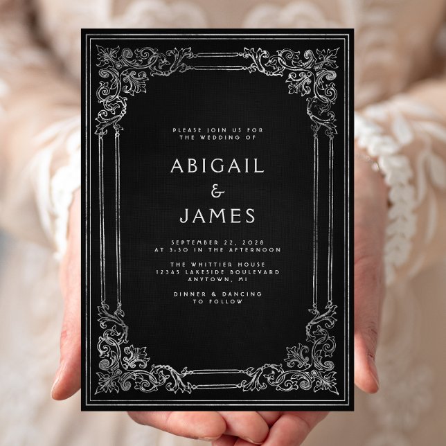 Invitation Cadre Vintage Noir Argent Mariage (Créateur téléchargé)