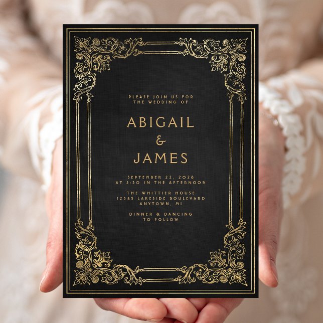 Invitation Cadre Vintage Noir Or Mariage (Créateur téléchargé)
