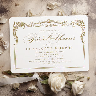 Invitation Cadre Vintage Or en Script Classique Mariage