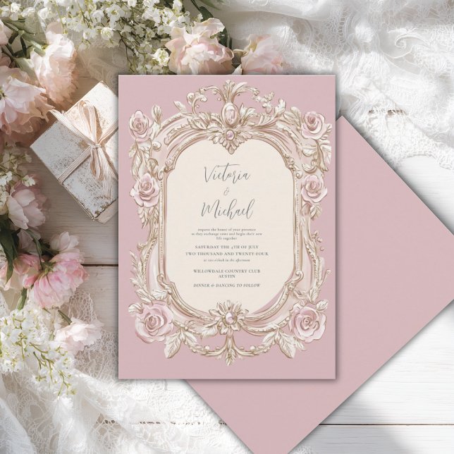 Invitation Cadre Vintage Rose Élégant Mariage (Créateur téléchargé)