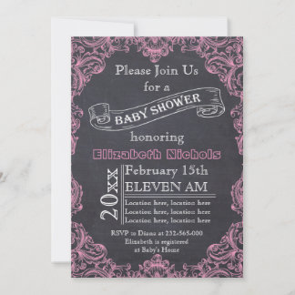 Invitation Cadre vintage rose et baby shower de tableau noir