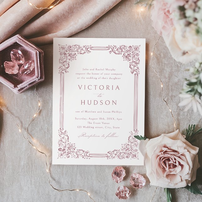 Invitation Cadre Vintage rose poussiéreux Elégant Mariage Inv (Dusty Pink Vintage Frame Elegant Wedding Invitati Invitation)