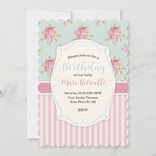 Invitation Cadre Vintage Shabby Chic Roses (Devant)