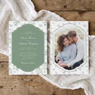 Invitation Cadre Vintage Vert Sauge Toile Photo Mariage