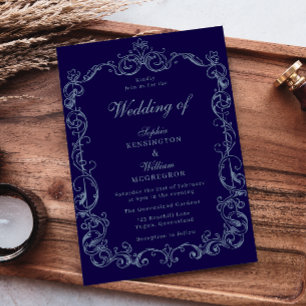 Invitation Cadre Vintage Victorien Classique Mariage Navy