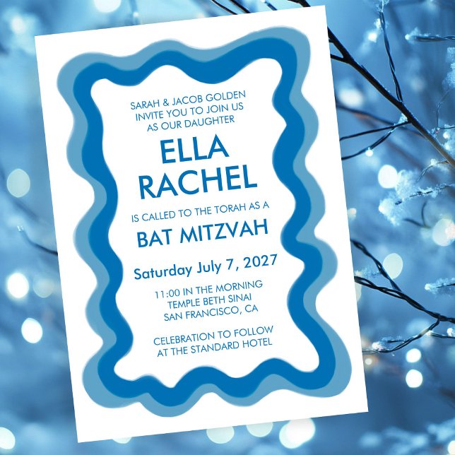 Invitation Cadre Wavy Frame Moderne Chic Bat mitzvah de barre (Wavy Frame Modern Chic Custom Bar Bat Mitzvah Invitation
)