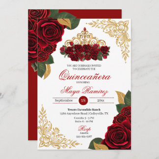 Invitation Cadres de Parties scintillant en or Roses rouges T