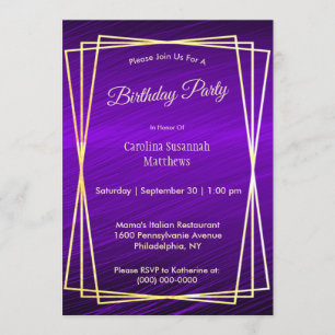 Invitation Cadres d'or violet moderne Anniversaire