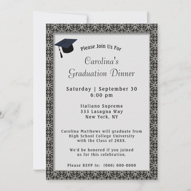 Invitation Cadres noirs Dîner Casquette Gris Graduation (Devant)