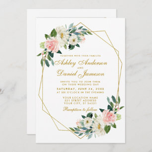 Invitation Cadres or rose floral moderne Photo Retour Mariage