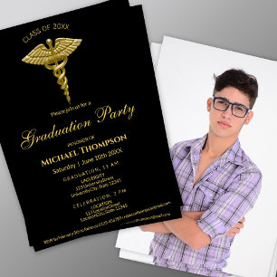 Invitation Caducée Médical Or Noir Diplôme Photo