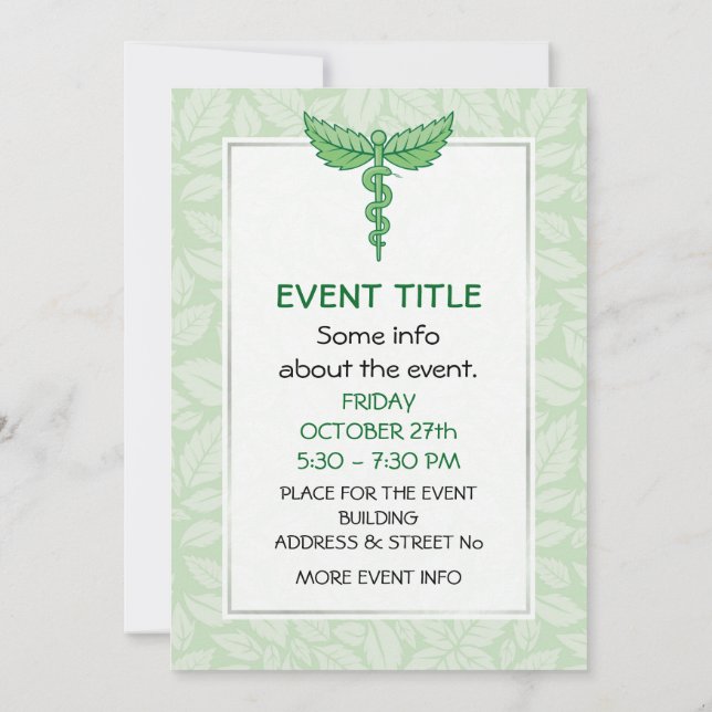 Invitation Caduceus avec arrière - plan feuille (Dos)