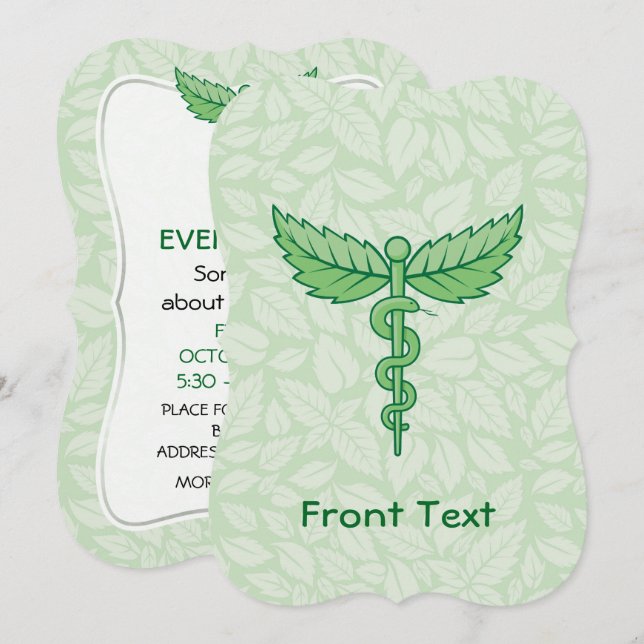 Invitation Caduceus avec arrière - plan feuille (Devant / Derrière)