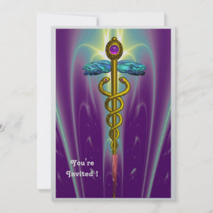 Invitation CADUCEUS, bleu, violet rose améthyste mauve argent