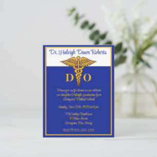 Invitation Caduceus Blue & Gold Médicale School Graduation