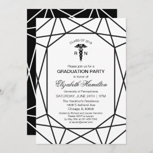 Invitation Caduceus Médicale Nuring School Chic Noir & Blanc