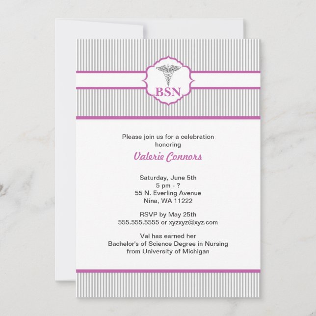 Invitation Caduceus RN BSN LPN Graduation Purple & Grey (Devant)