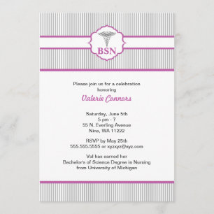 Invitation Caduceus RN BSN LPN Graduation Purple & Grey