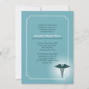 Invitation Caduceus Soins Médicales Turquoise Graduation Invi