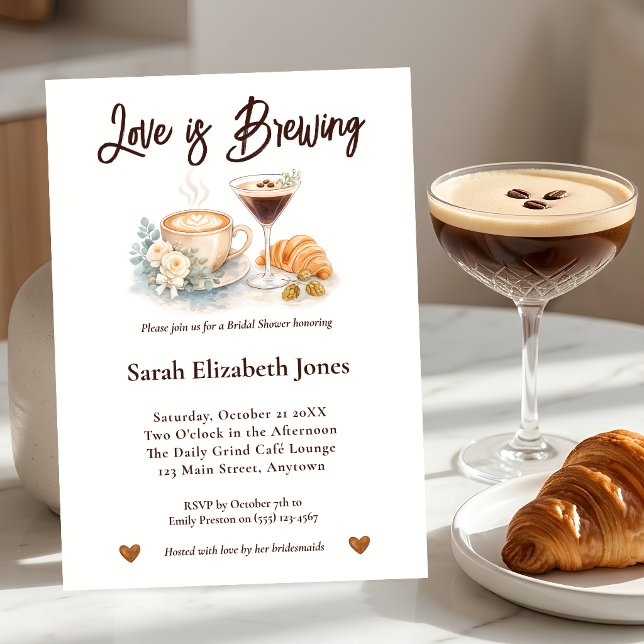 Invitation Café à l'aquarelle Martini Espresso Baby Shower de (Coffee Martini Love is Brewing Bridal Shower Invitation)