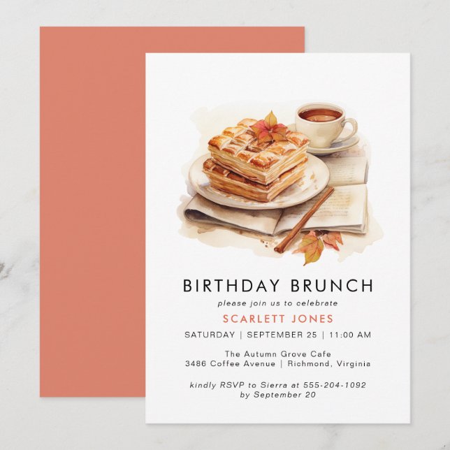 Invitation Café aquarelle | Joli Brunch d'anniversaire Décont (Devant / Derrière)