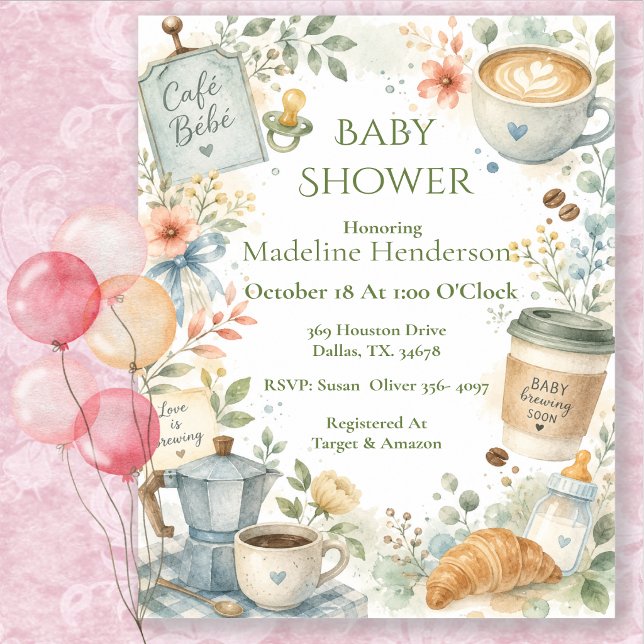 Invitation Cafe Bebe Baby Shower (Créateur téléchargé)