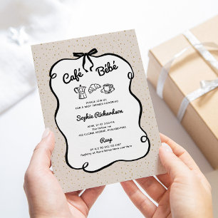 Invitation Cafe Bebe   Baby Shower Café Neutre et Noir