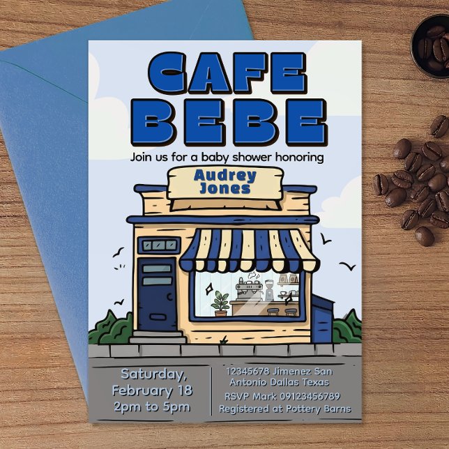 Invitation Cafe Bebe - Baby Shower sur le thème du café (Créateur téléchargé)