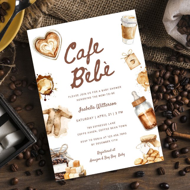 Invitation Cafe Bebe Bébé Prépare du Café Marron Baby Shower (Créateur téléchargé)