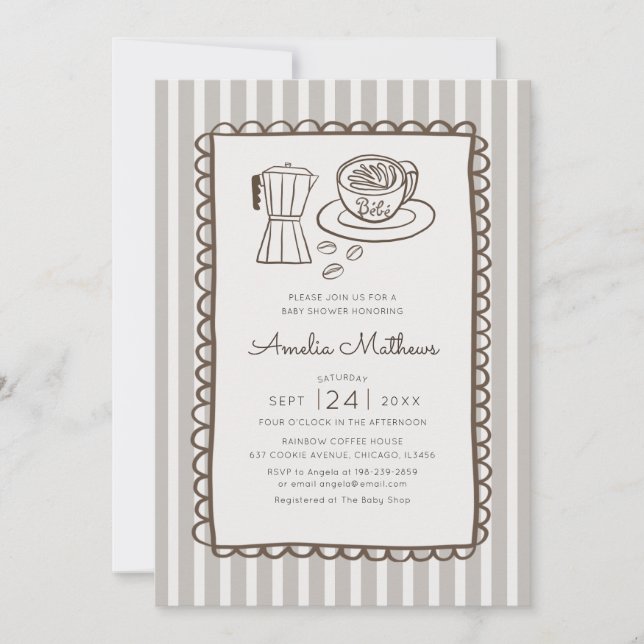 Invitation Café Bébé Caprice Rayures Baby Shower (Devant)