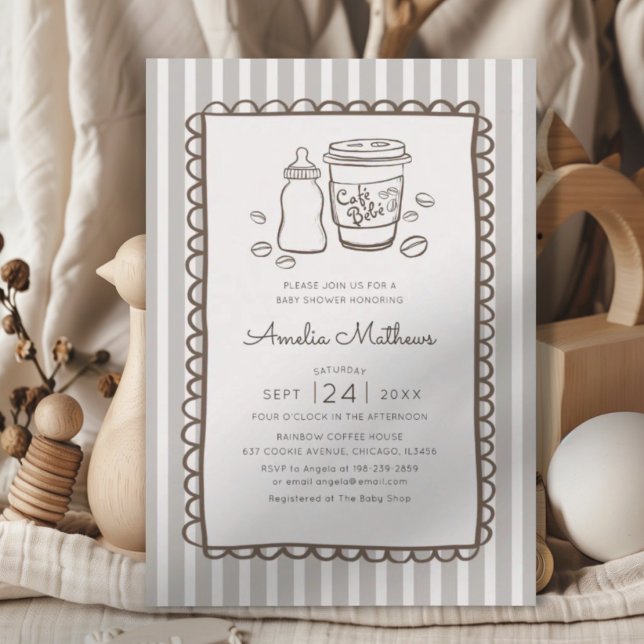 Invitation Café Bébé Caprice Rayures Baby Shower (Créateur téléchargé)
