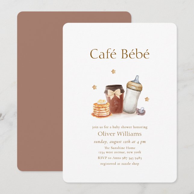 Invitation Café Bébé Crêpe au café Sucette Cadeau de bébé (Devant / Derrière)