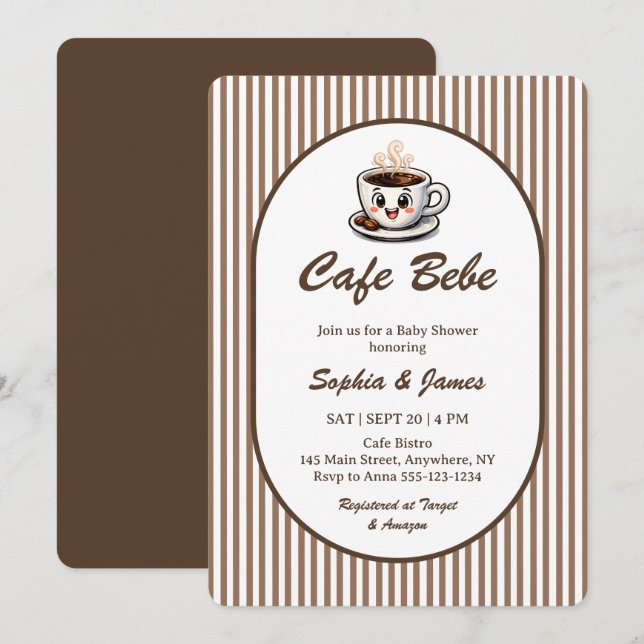Invitation Cafe Bebe Cute Café Thème Baby Shower (Devant / Derrière)