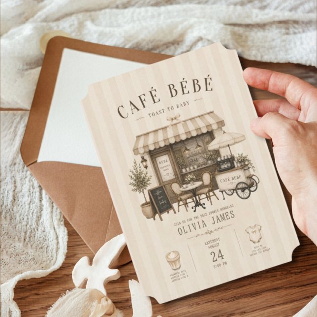 Invitation Cafe bebe fête de bébé mixte marron (Créateur téléchargé)