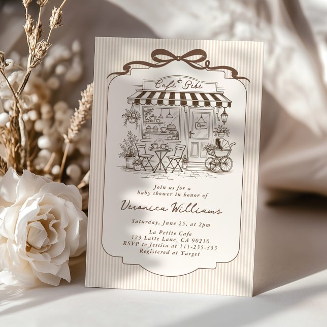 Invitation Cafe Bebe Fête de Naissance Élégante Marron Genre  (Créateur téléchargé)