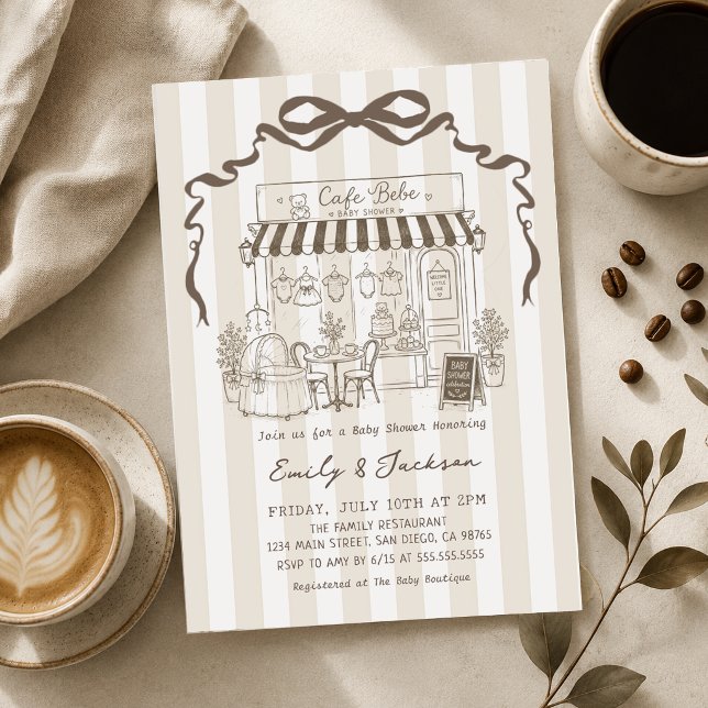 Invitation Café Bébé Fête de Naissance Marron Genre Neutre (Créateur téléchargé)