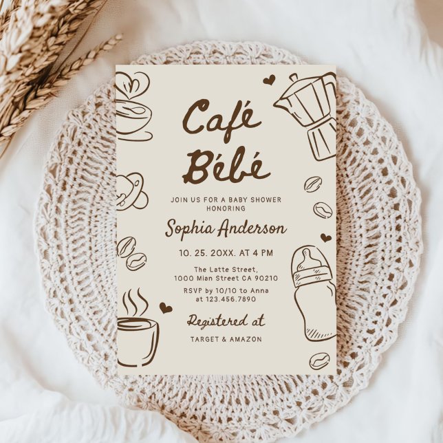 Invitation Cafe Bebe Hand Drawn Coffee Baby Shower (Créateur téléchargé)