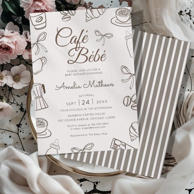 Invitation Cafe Bebe Marron Arc Baby Shower  (Créateur téléchargé)