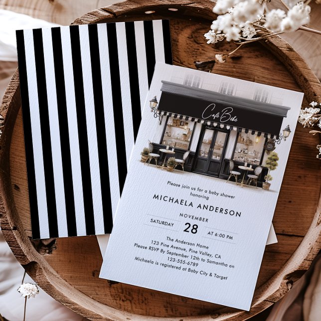 Invitation Café Bébé Noir et Blanc Paris Baby Shower (Créateur téléchargé)