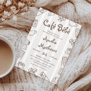 Invitation Cafe Bebe Rayure Baby Shower