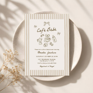 Invitation Café Bébé Rayures Vintage Baby Shower