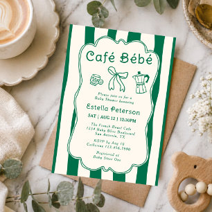 Invitation Café Bébé Salon de Thé Joli Nœud Vert Petit Déjeun