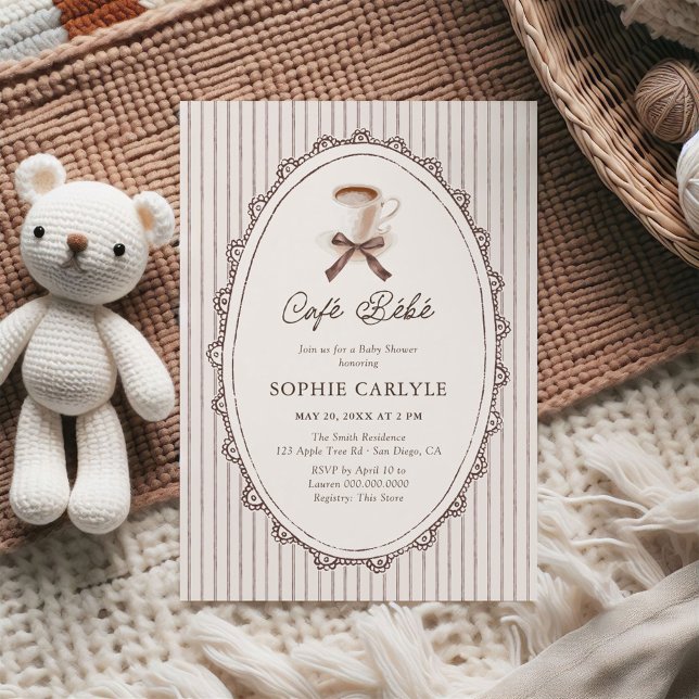 Invitation Cafe Bebe Vintage Rayures Baby Shower (Créateur téléchargé)