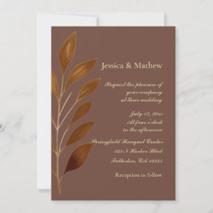 Invitation Café Brown et feuille d'or Mariage moderne