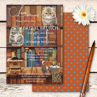 Invitation Café Chats Livres Brunch nuptial