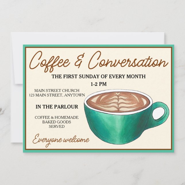 Invitation Café Coupe Klatch Conversation Église Heure social (Devant)